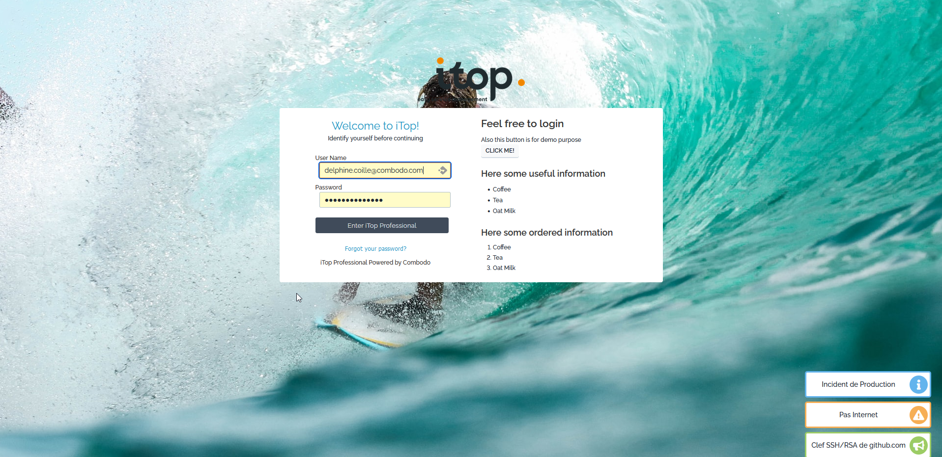 iTOP Software - Login screen