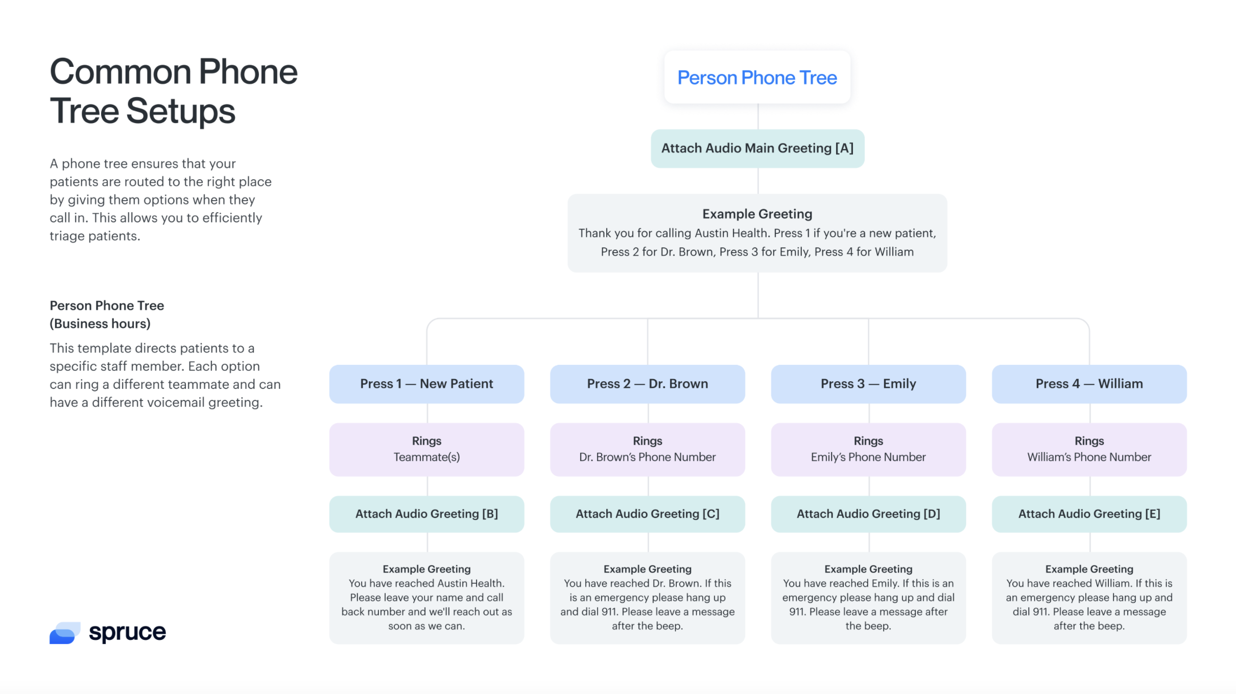 Spruce Software - Spruce is flexible and can accommodate solo practitioners and small to mid-sized practices with common phone tree setups.