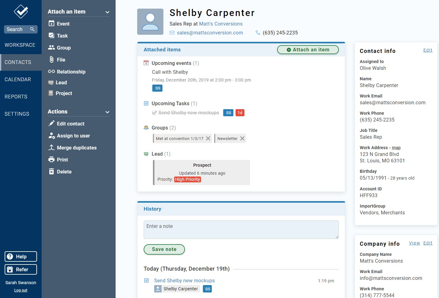 Less Annoying CRM Software - Every contact and company has a profile that shows your entire history, along with any leads, files, events, to-dos, and more.