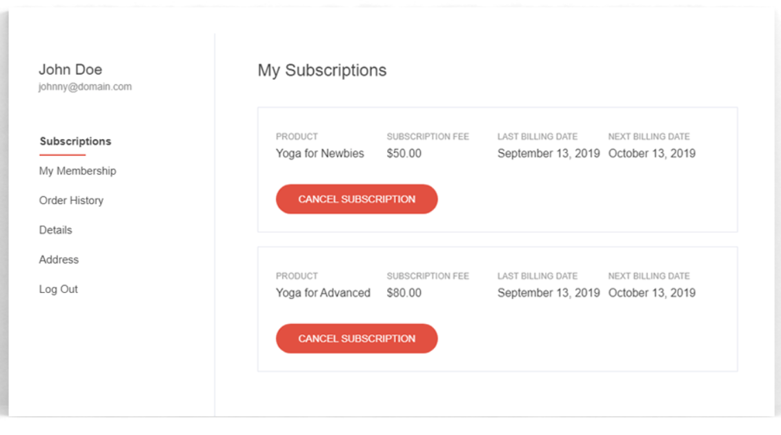 Simvoly subscription management