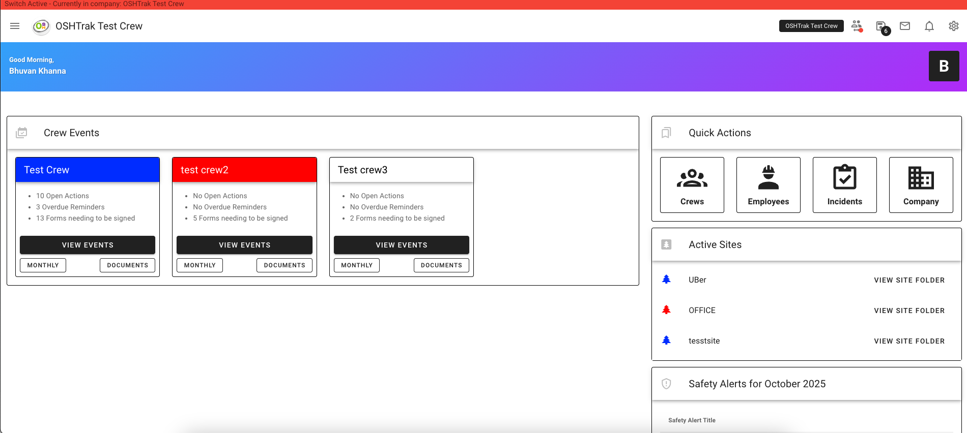 OSHTrak screenshot: OSHTrak dashboard