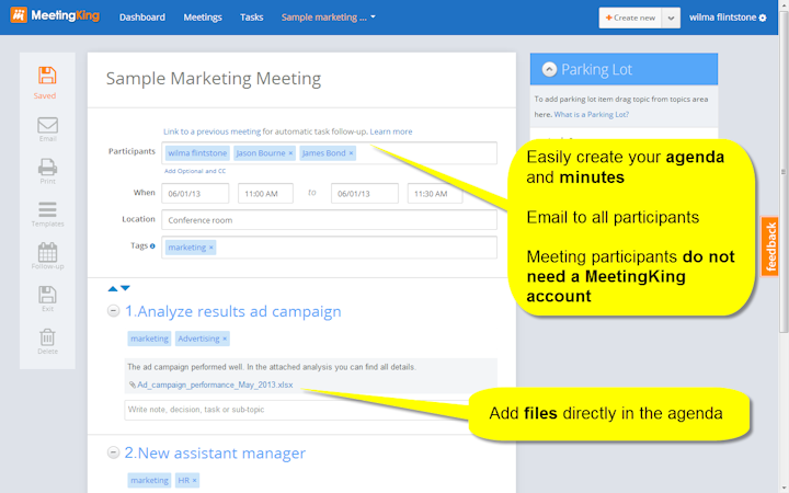 MeetingKing screenshot: Easily create an agenda and write meeting minutes