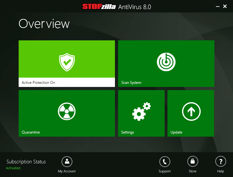 STOPzilla AntiVirus overview screen