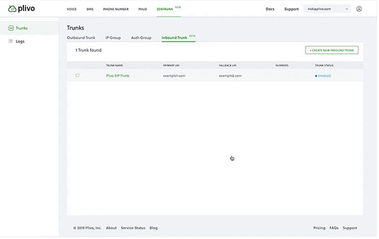 Zentrunk Software - Trunk page