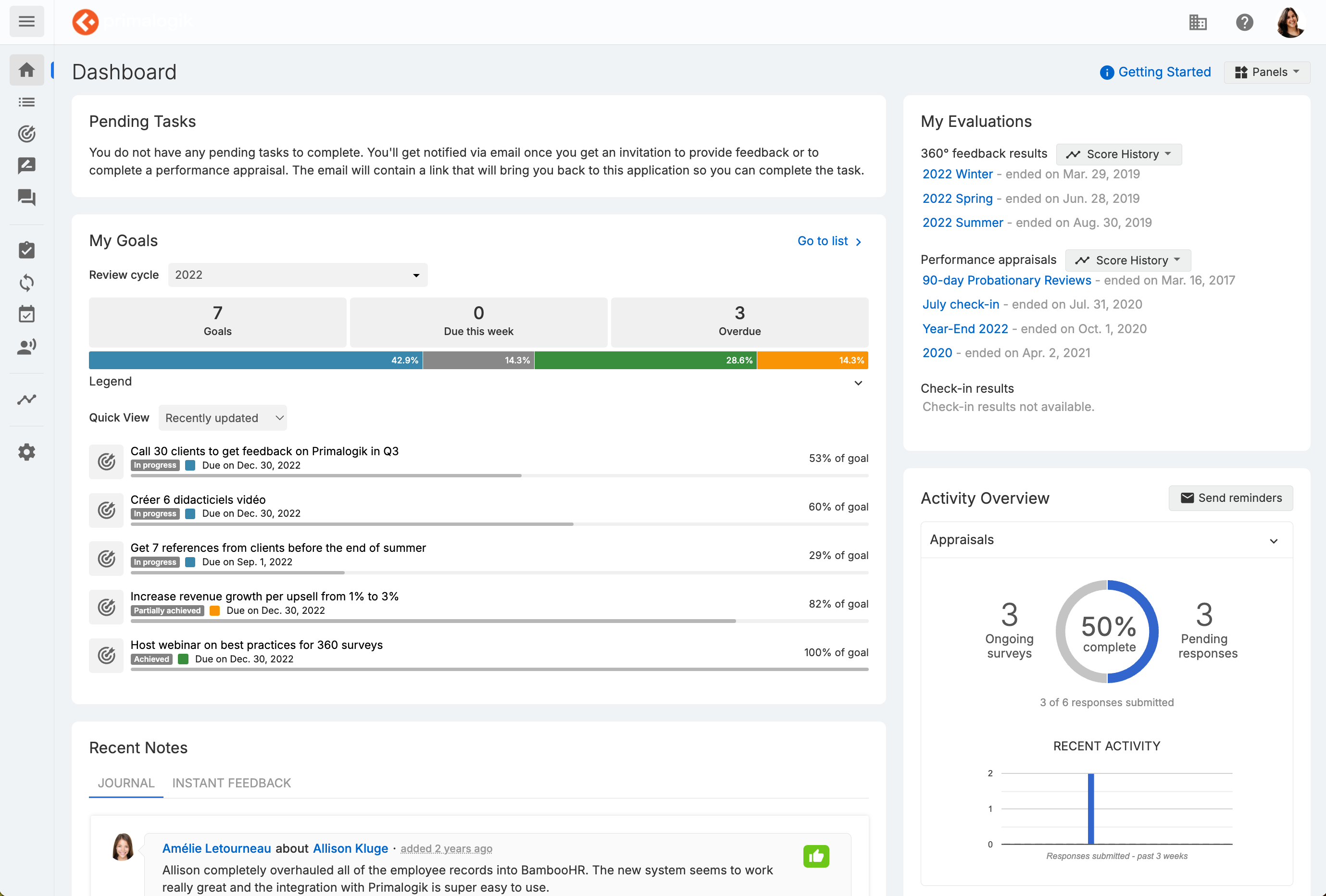 Primalogik screenshot: Primalogik dashboard with different modules.