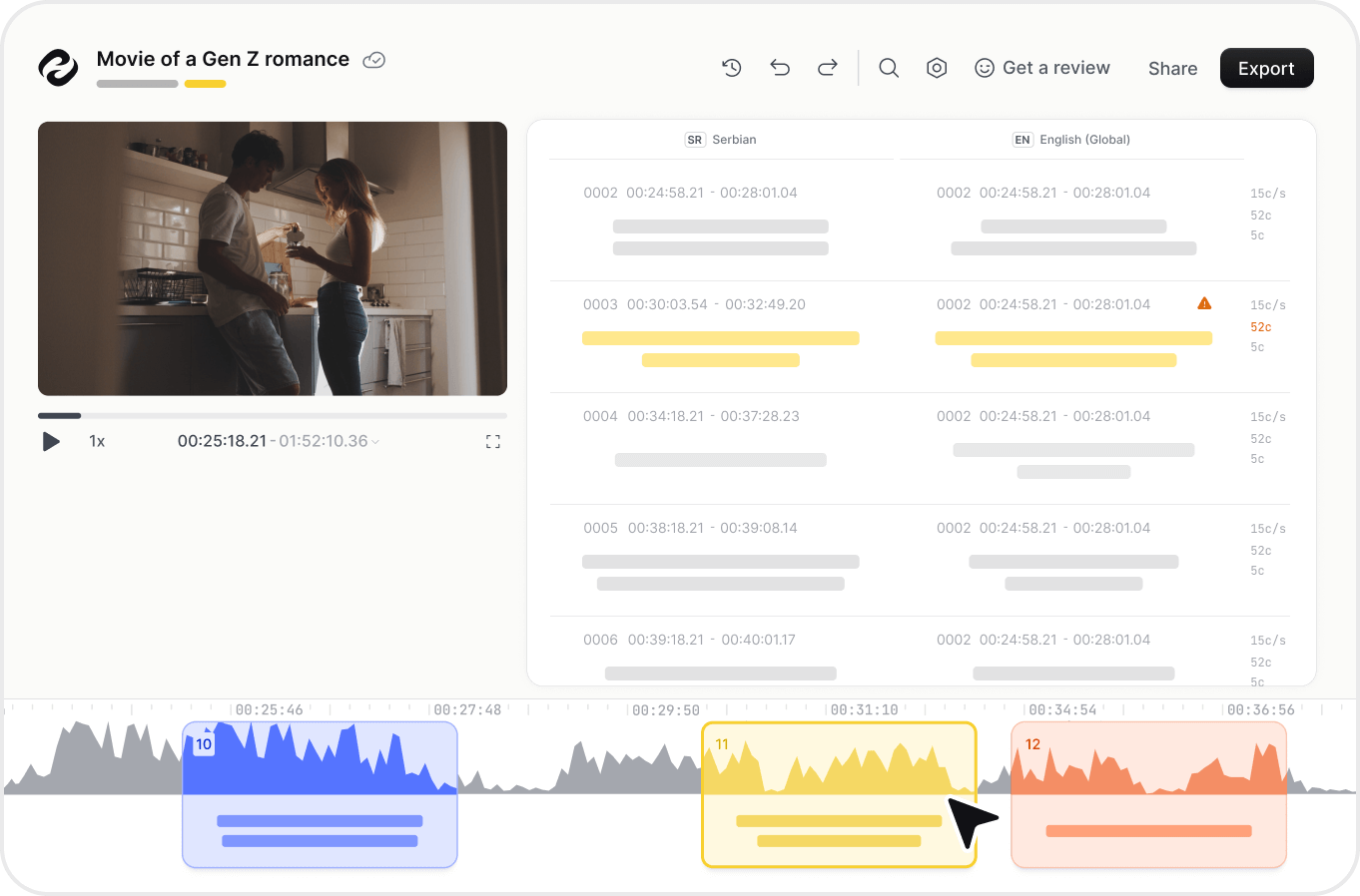 Happy Scribe screenshot: Subtitle Editor