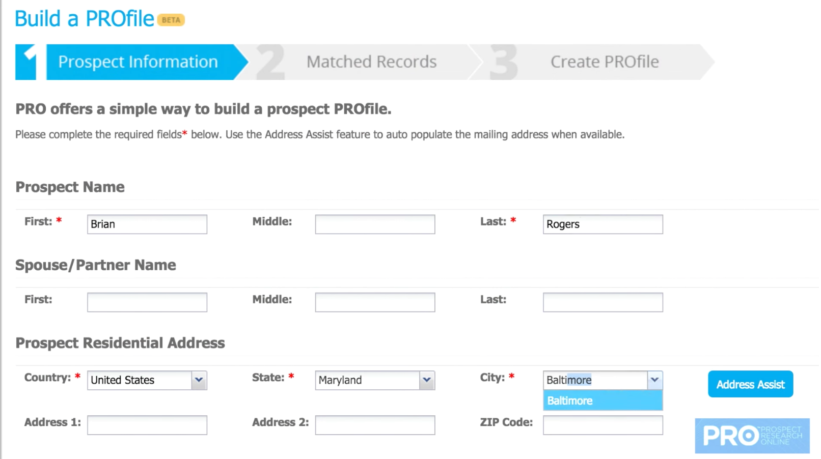 To create a PROfile, users only need to enter a name and city location