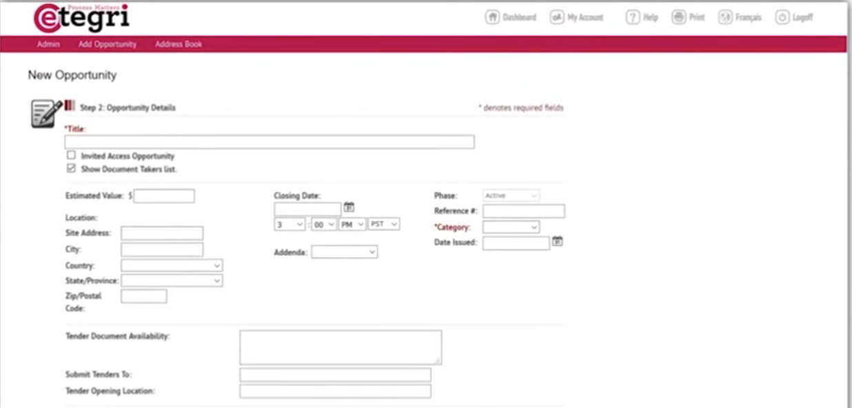 Etegri screenshot: Enter opportunity details