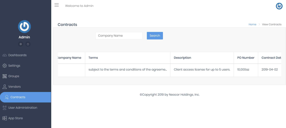 Neocor Fusion Ledger screenshot: Neocor Fusion Ledger contracts management