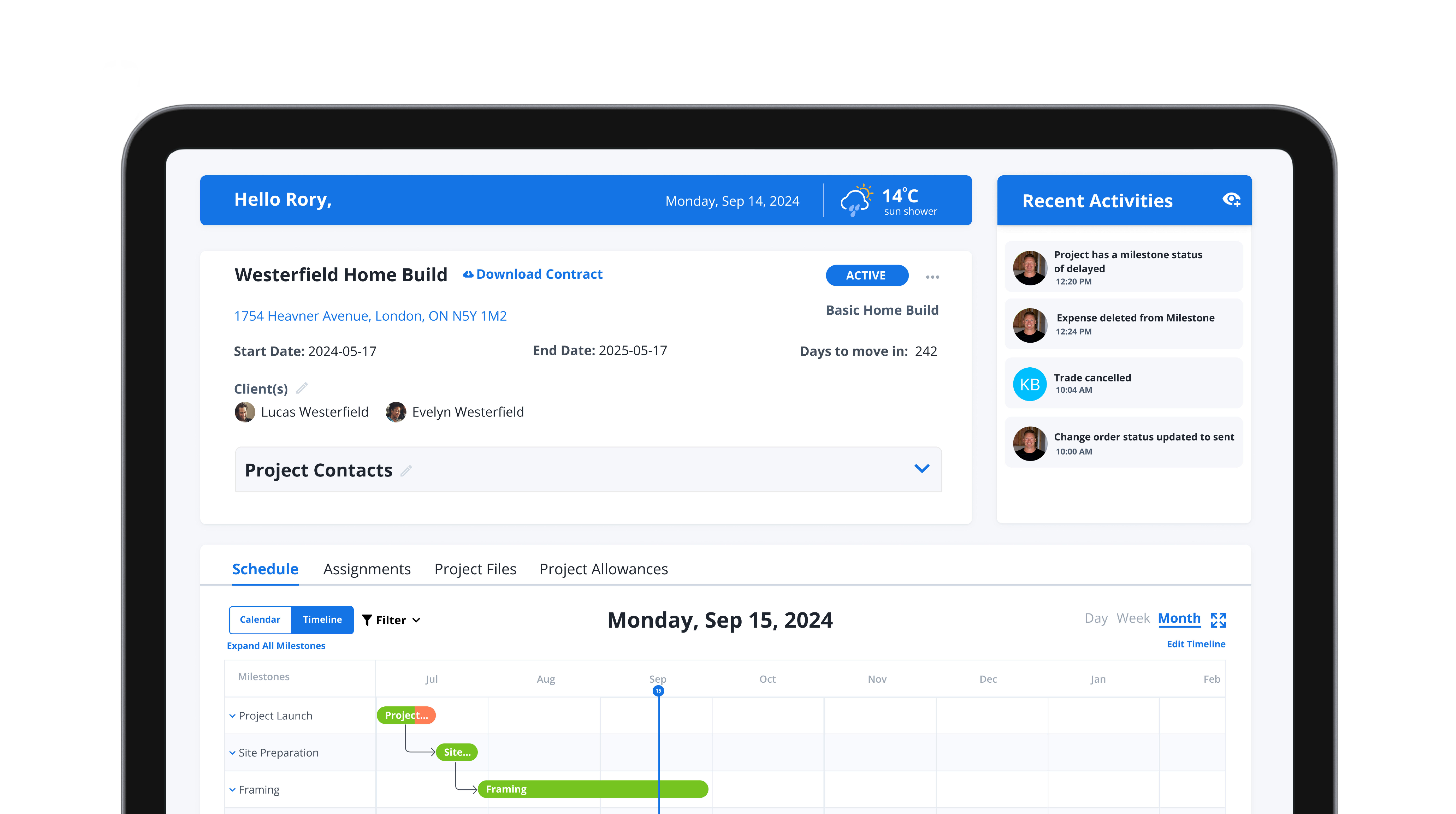 Graditi screenshot: Graditi project dashboard
