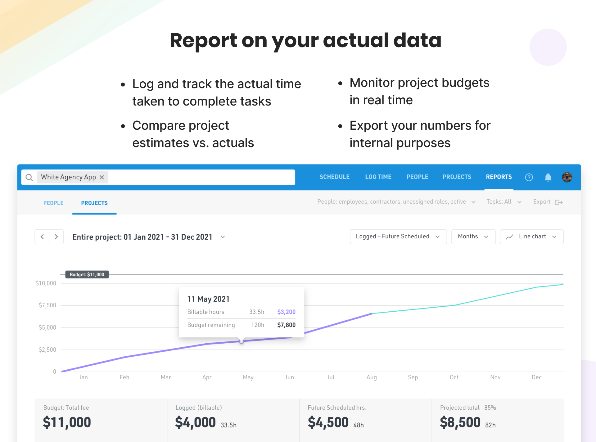 Track your team's actual time to monitor progress and budgets