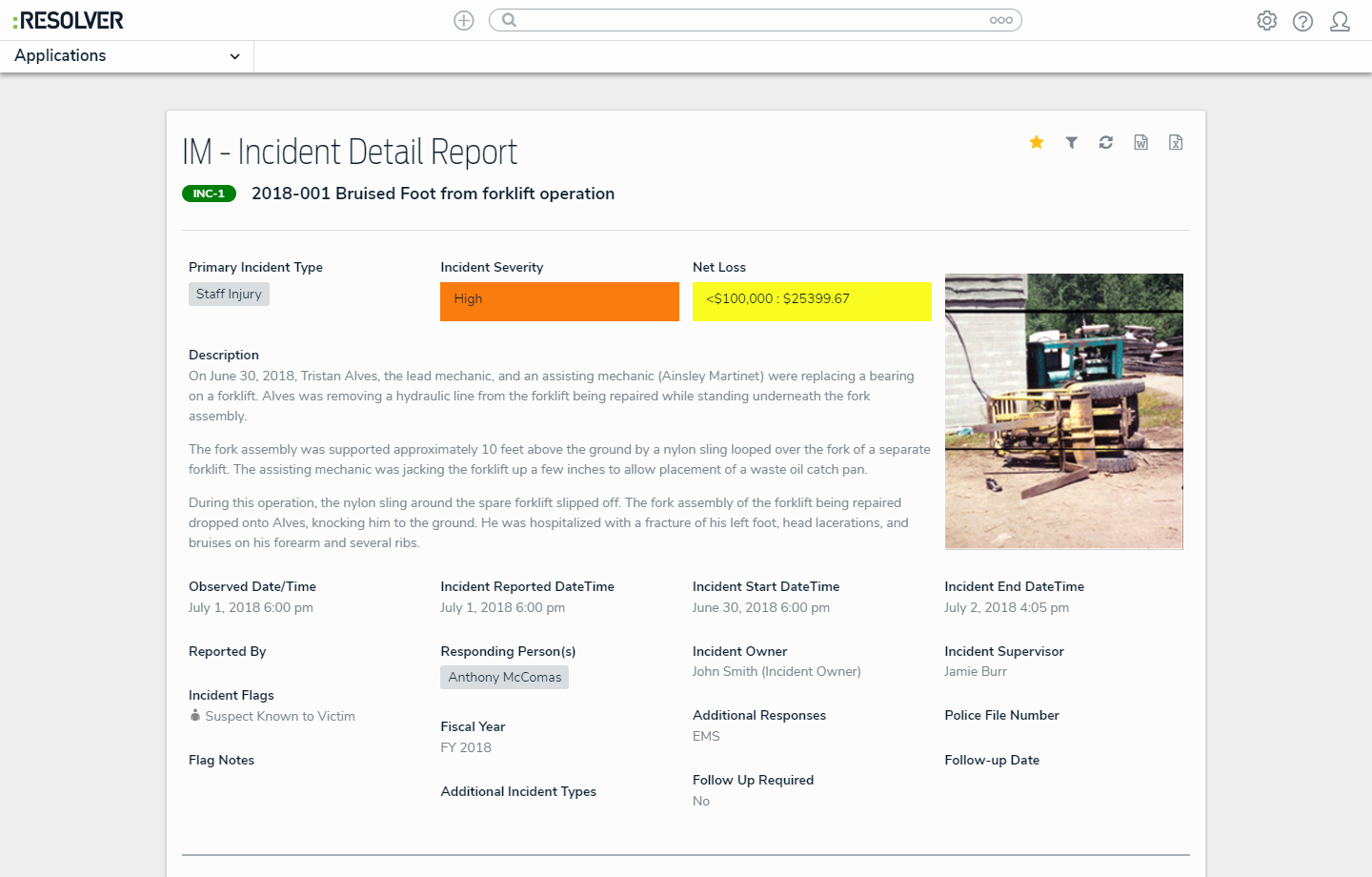 Resolver Software - Incident Detail Report