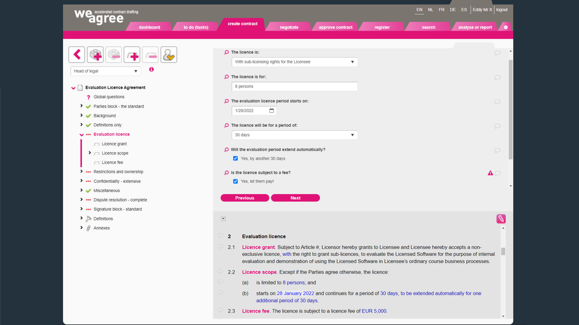 Weagree Wizard screenshot: Weagree Q&A creation