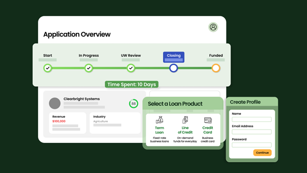 Biz2X Software - The application overview helps bankers quickly see a loan’s status and, through third-party integrations, access SPSS or FICO scores and verify business details—enabling faster understanding of the borrower and their risk.