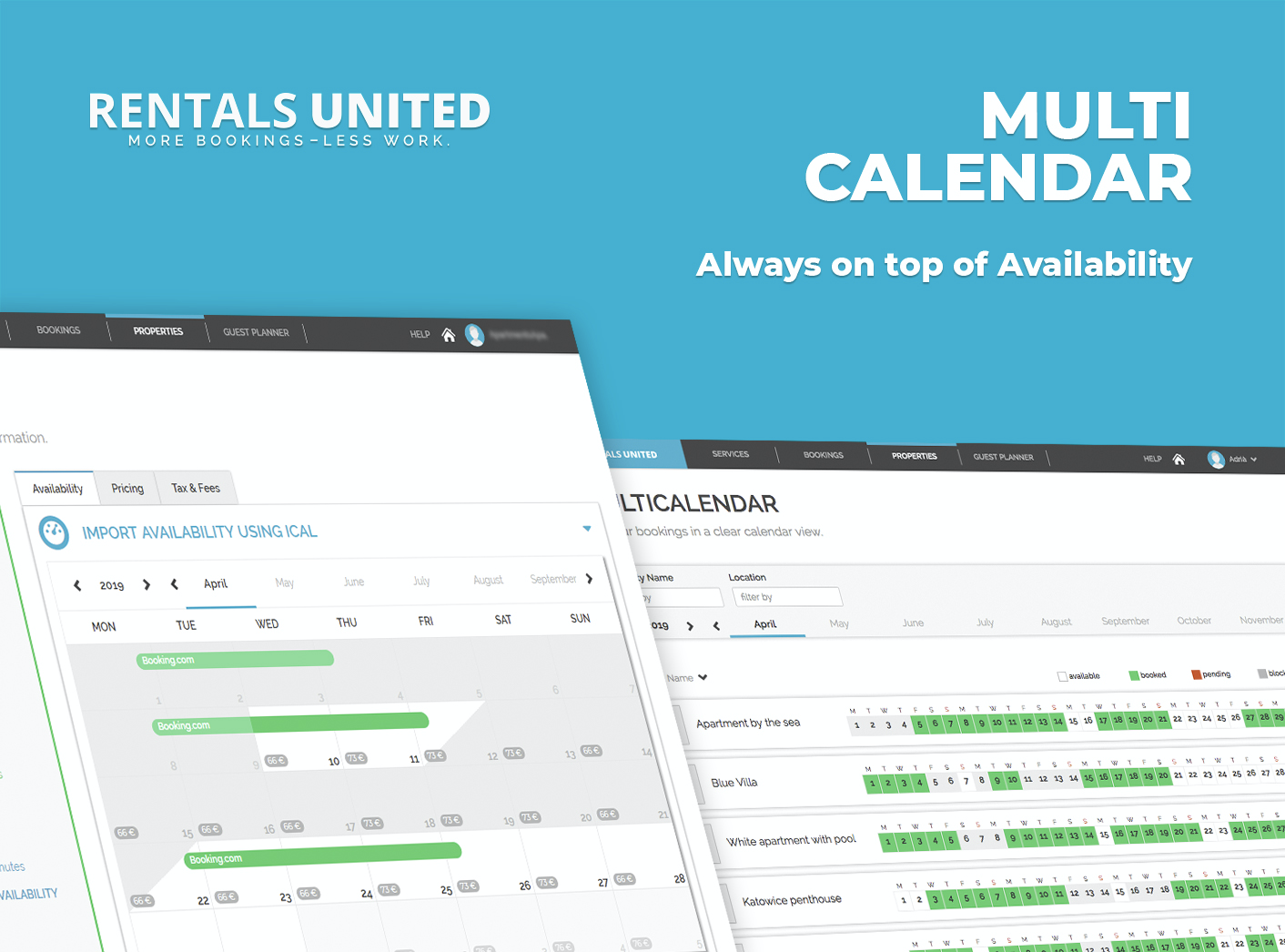 Rentals United Software - Manage your availability with multi calendar with ease