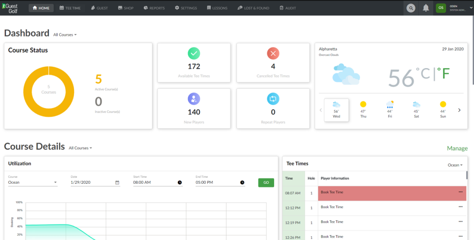 Agilysys Golf dashboard