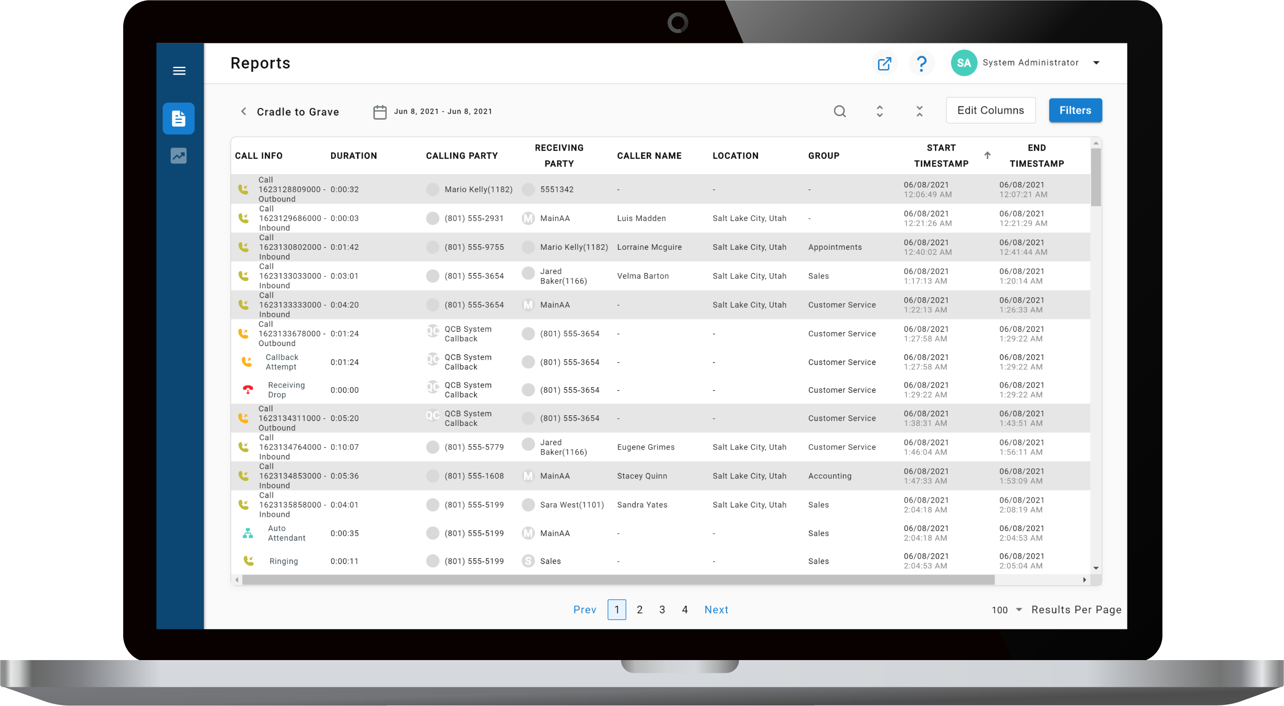 Chronicall screenshot: Chronicall reports