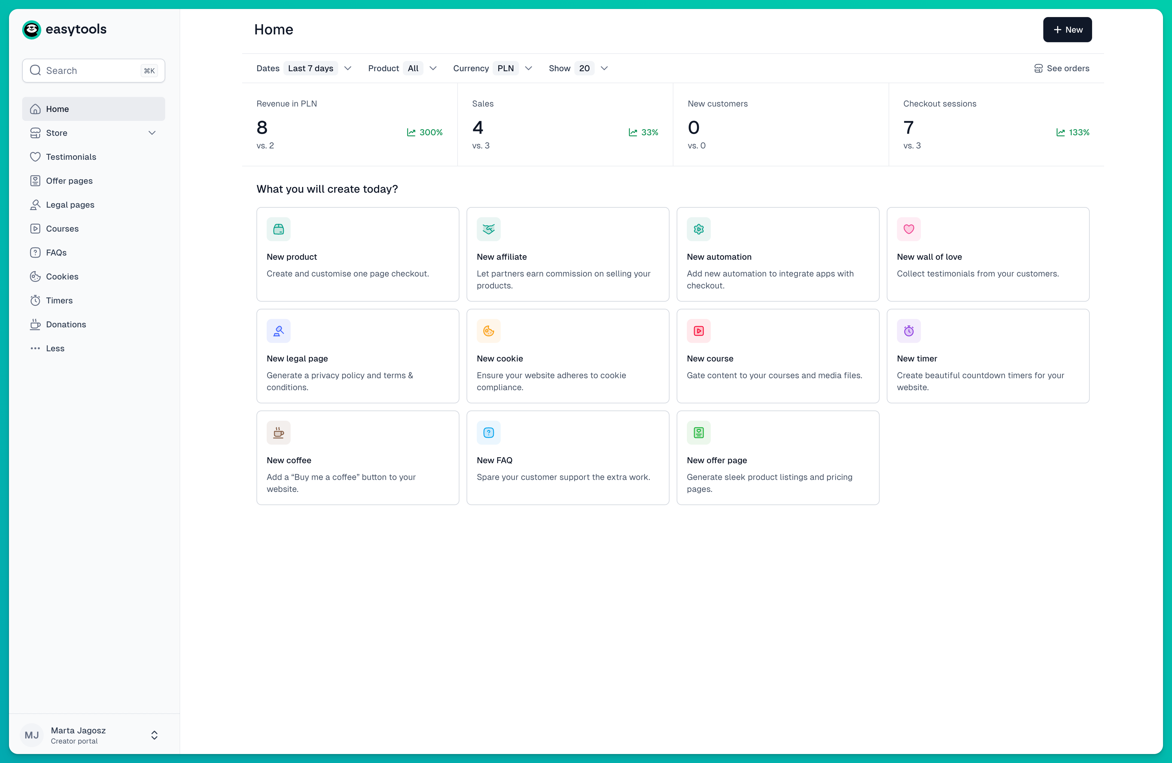 Easytools screenshot: Easytools Dashboard: All no-code tools in one place.