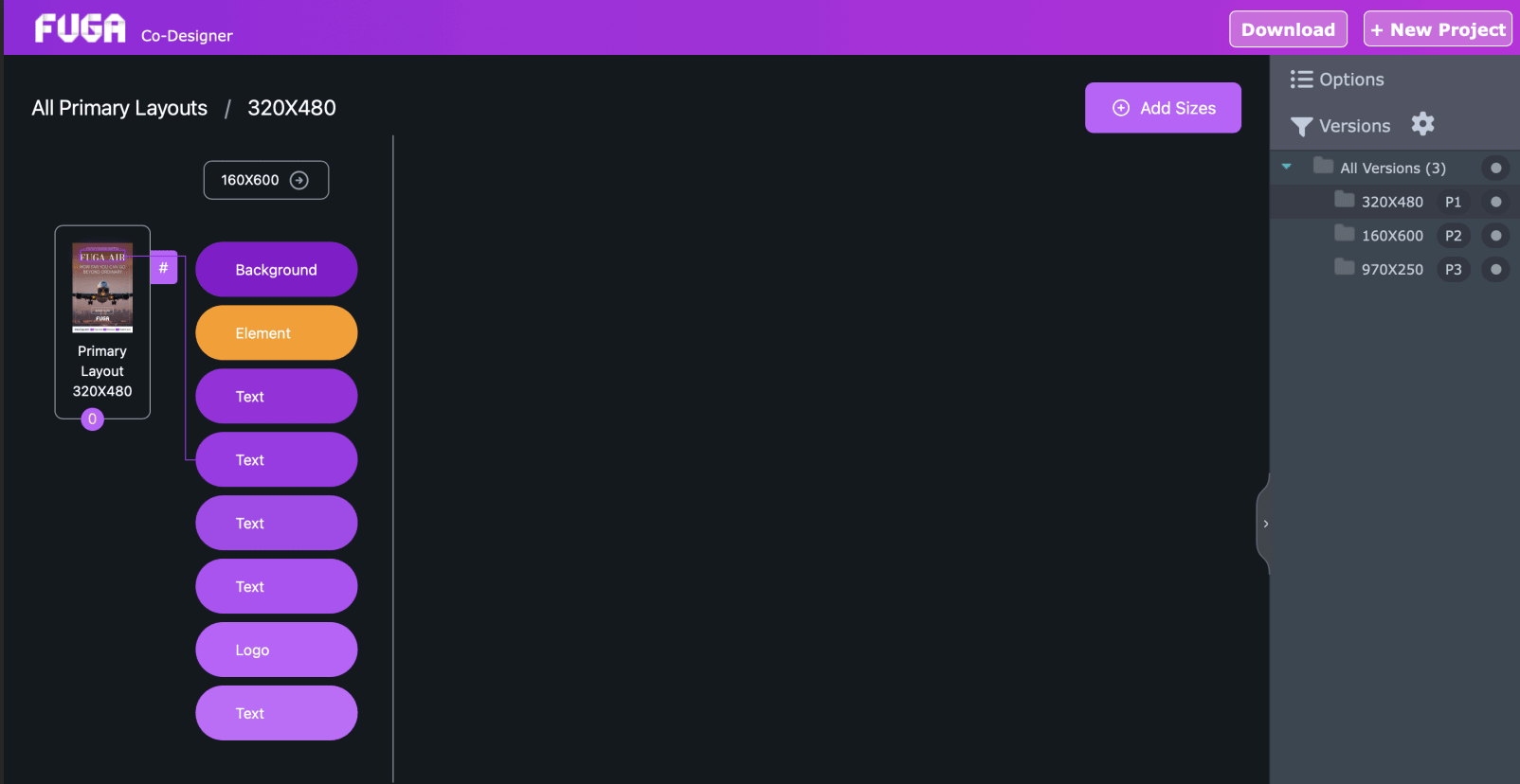 Fuga screenshot: Fuga mapping out all elements of a creative asset