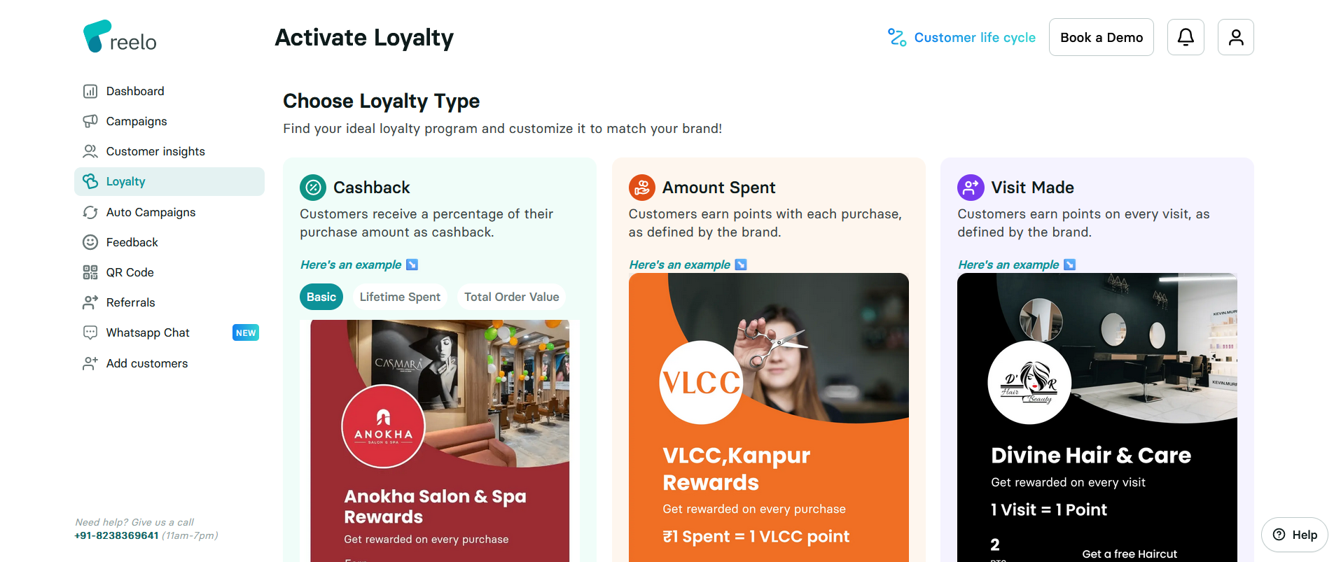Reelo screenshot: Transform your business with Reelo's Branded Loyalty Program, designed to reward and engage your customers effectively. Build a personalized experience that enhances customer satisfaction, drives repeat visits, & distinguishes your brand from competitors.