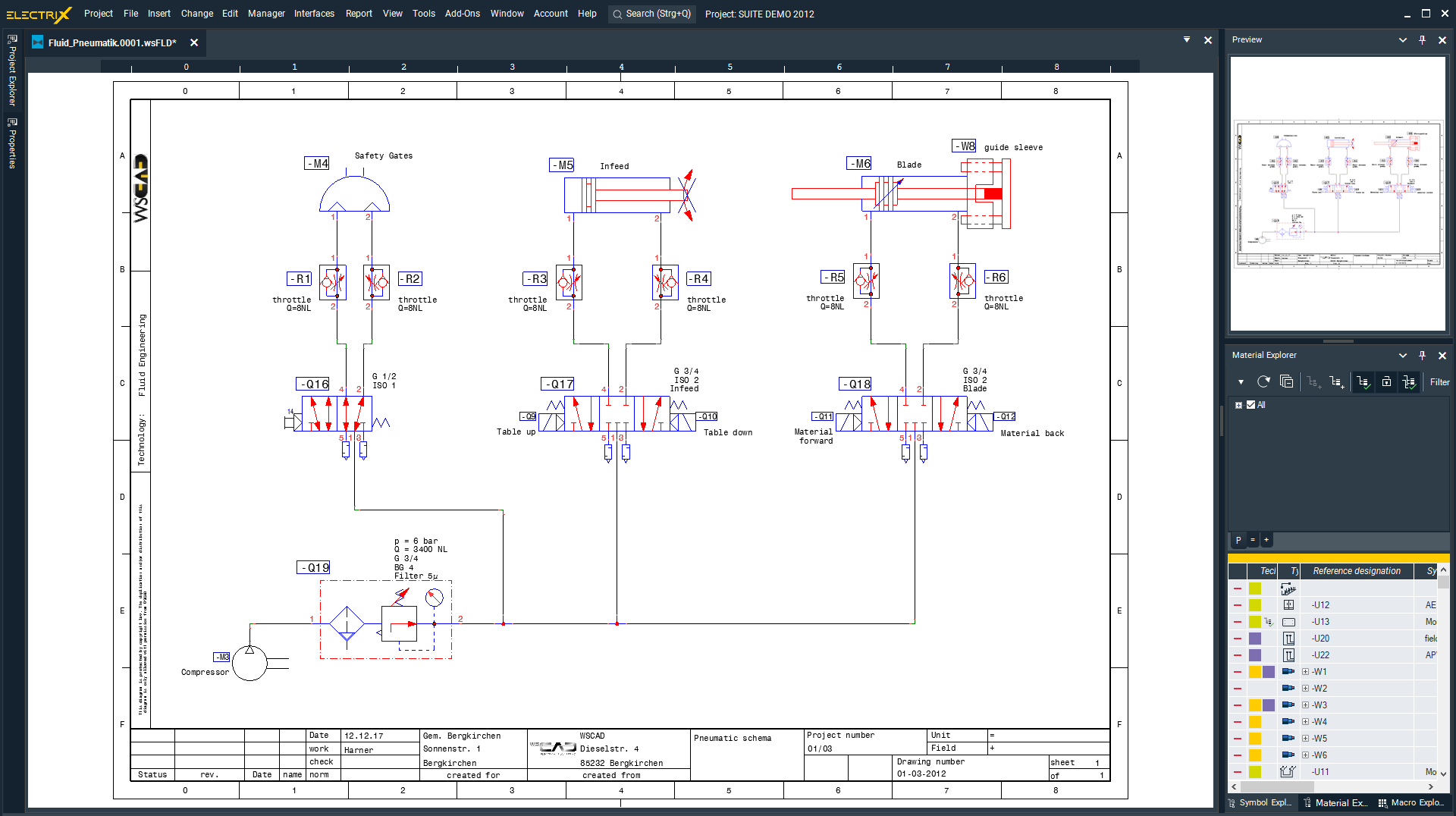 WSCAD ELECTRIX Software - Fluid Engineering - The planning and documentation of pneumatic and hydraulic machines and plants is performed with the aid of the Fluid Engineering discipline.