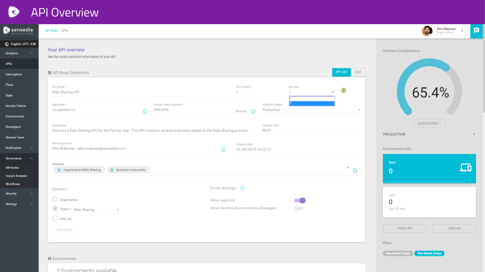 Sensedia screenshot: Sensedia API Platform API overview