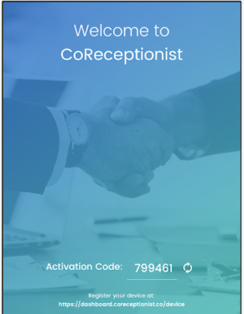 CoReceptionist screenshot: Custom welcome screen designs with activation codes