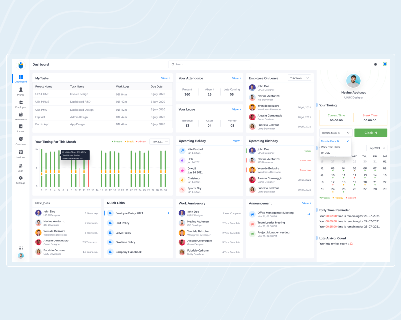 UBS screenshot: HRMS Dashboard