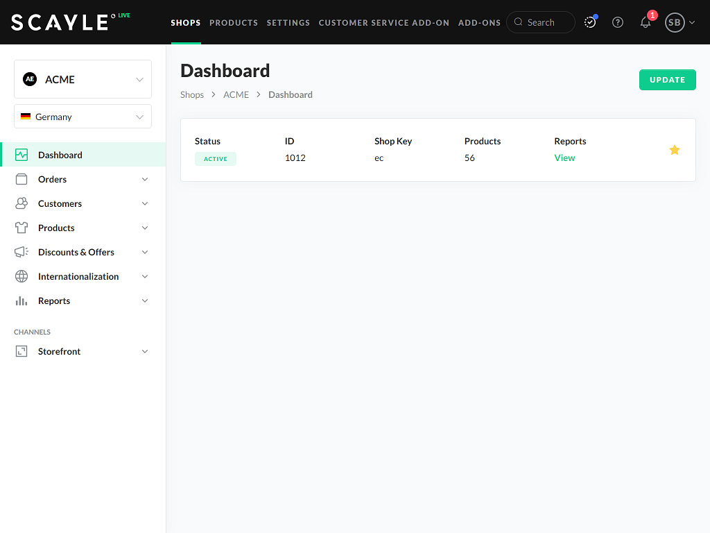 Scayle screenshot: Dashboard