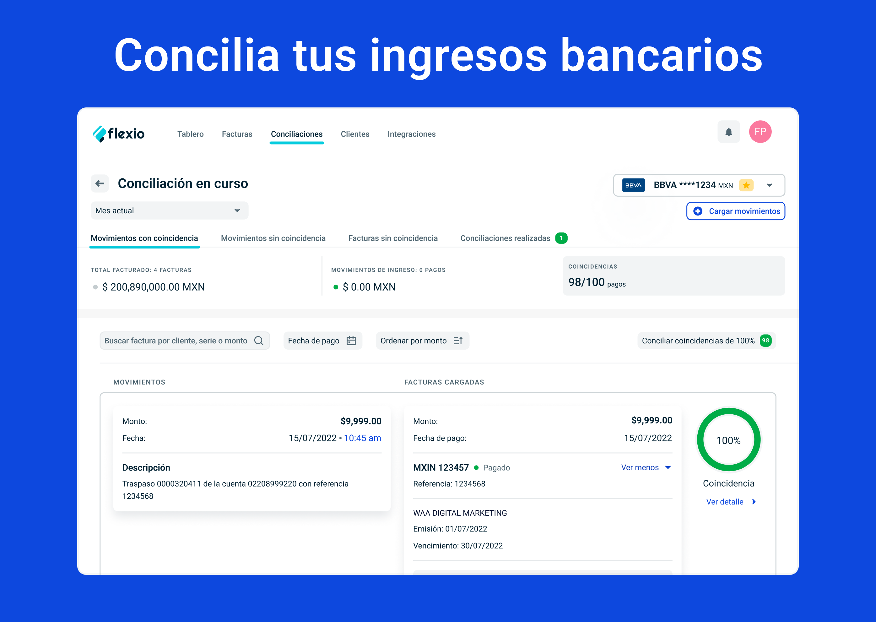 Save time by automatically reconciling your bank income and invoices, and don't worry about manually marking each invoice as paid within Flexio.