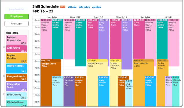 HelmBot Software - HelmBot shift schedule