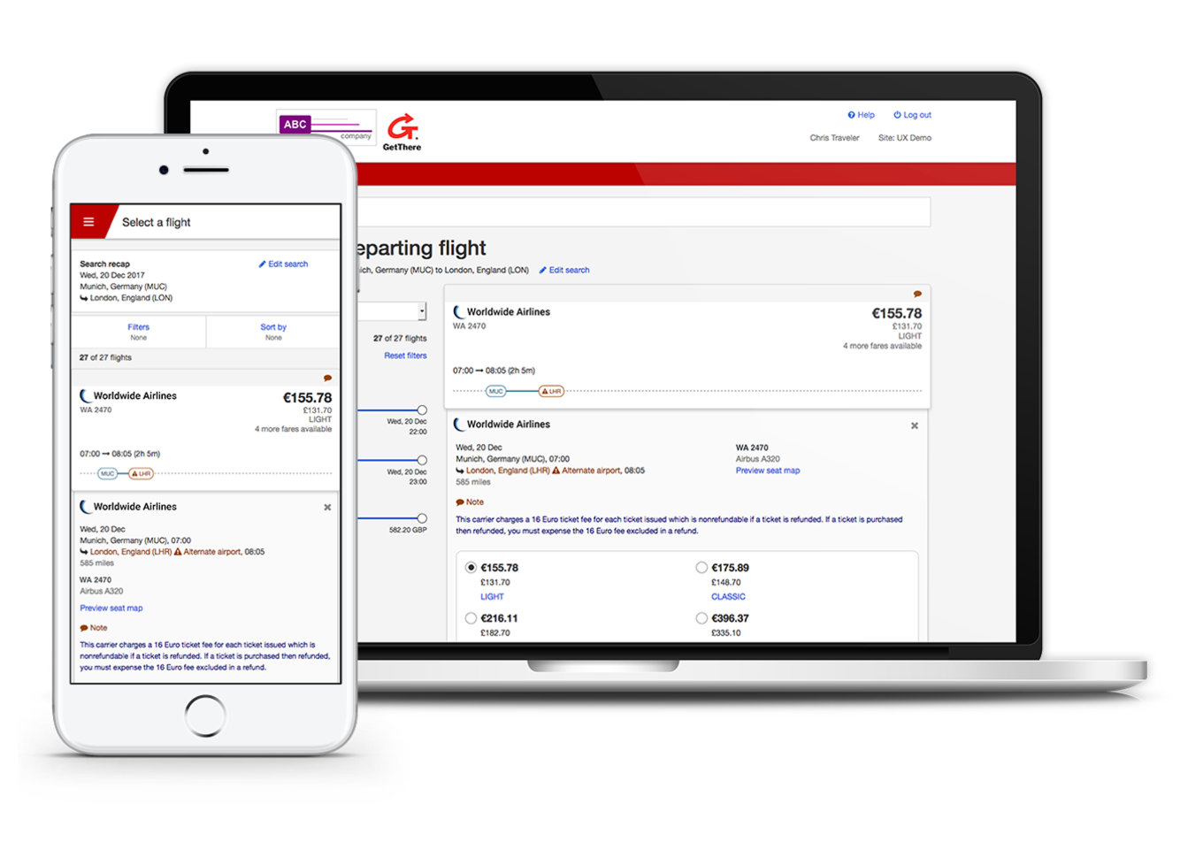 GetThere Travel screenshot: Manage online bookings on desktop, tablet, and mobile devices