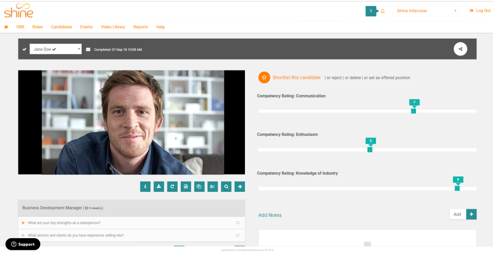 Shine screenshot: Shine one-way interview review