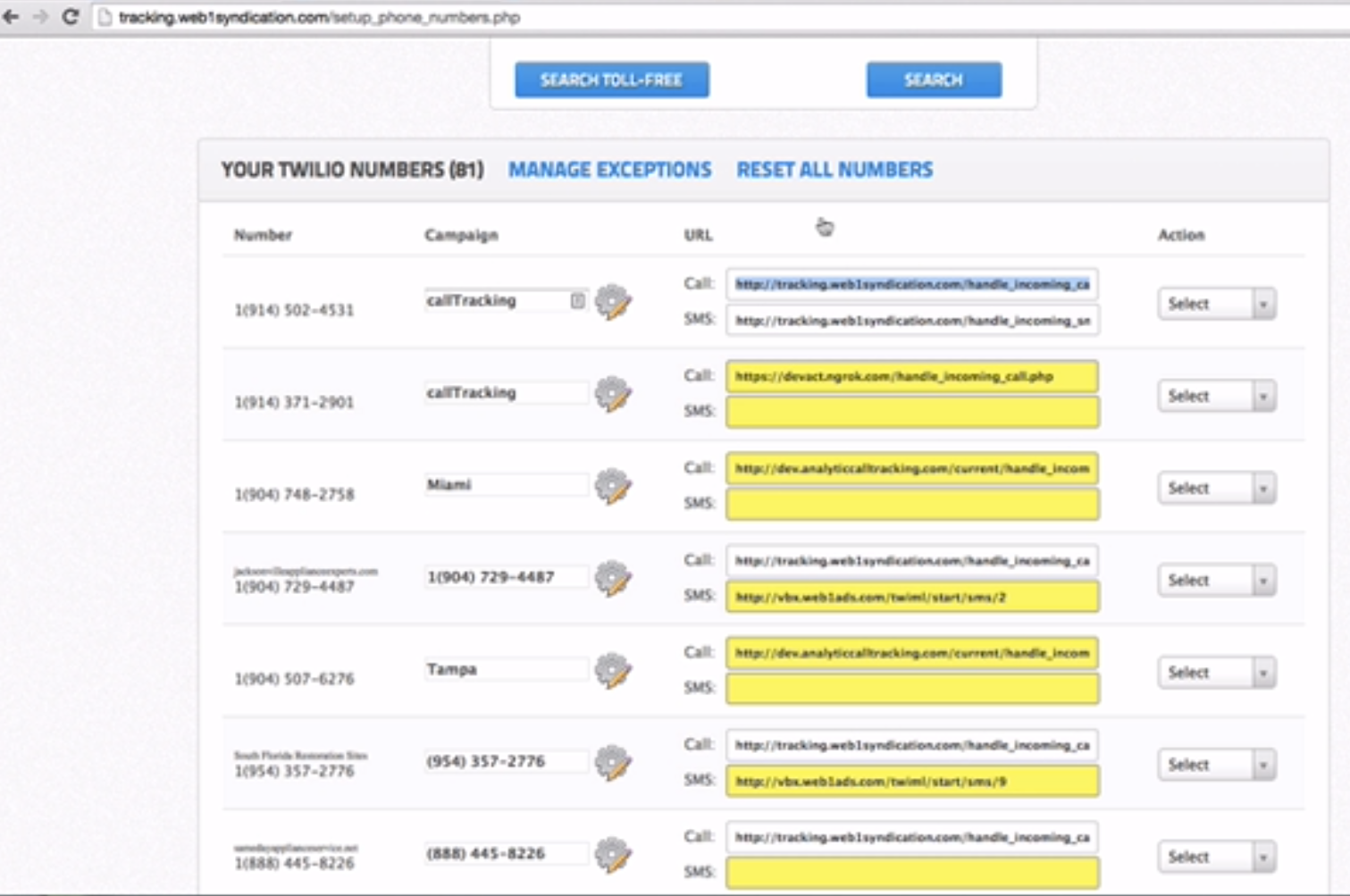 Analytic Call Tracking manage phone numbers