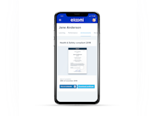 eloomi Software - eloomi learning system with compliance certificates showed on a mobile screen
