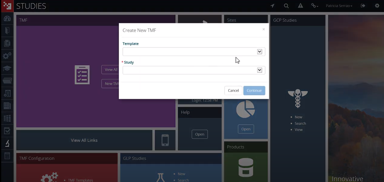 MasterControl Clinical Excellence screenshot: MasterControl Clinical Excellence new TMF creation