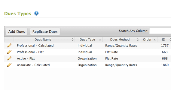 Set up basic dues structures for flat rates and create tiered dues structures