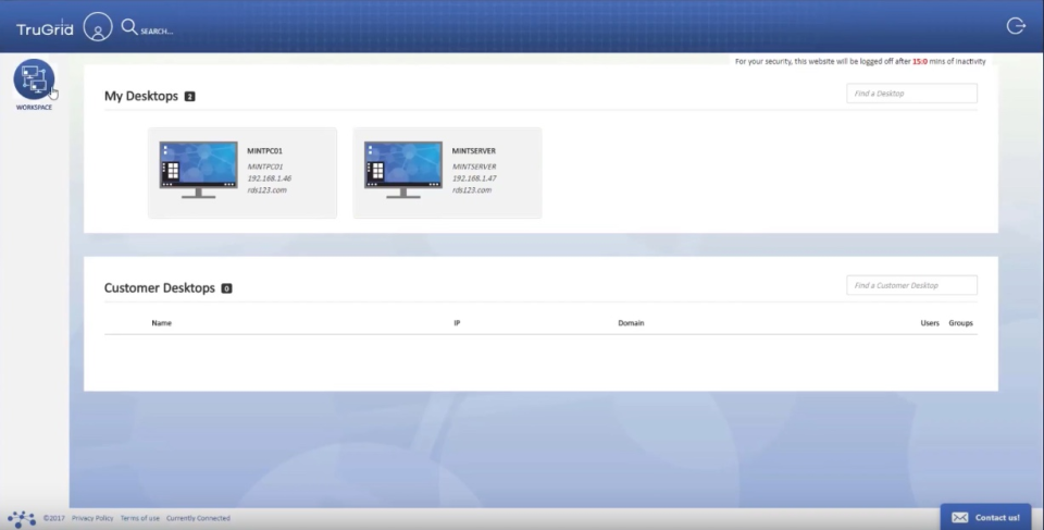 TruGrid screenshot: TruGrid 'My Desktops' view