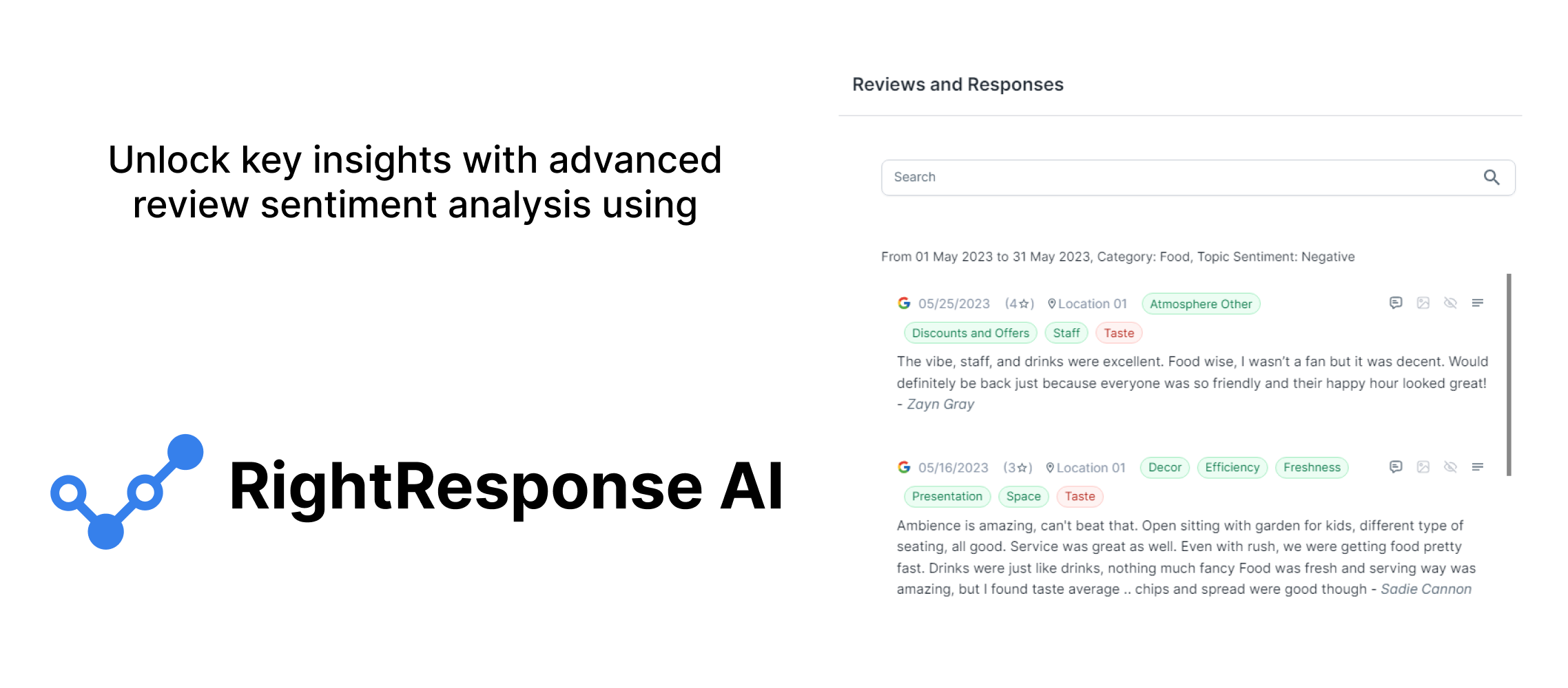 Unlock key insights with advanced review sentiment analysis using RightResponse AI's App