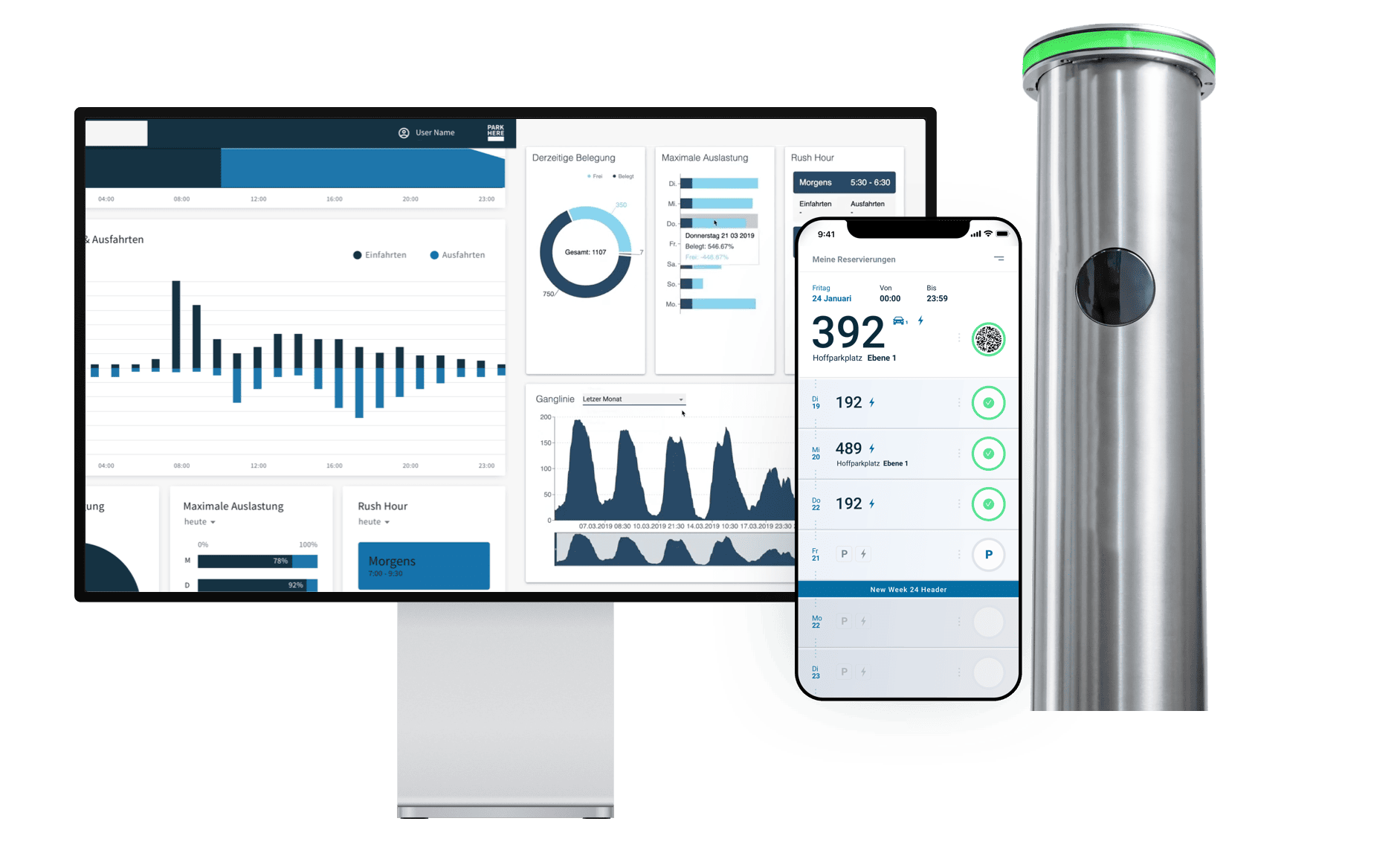 ParkHere screenshot: Dashboard, App & Terminal