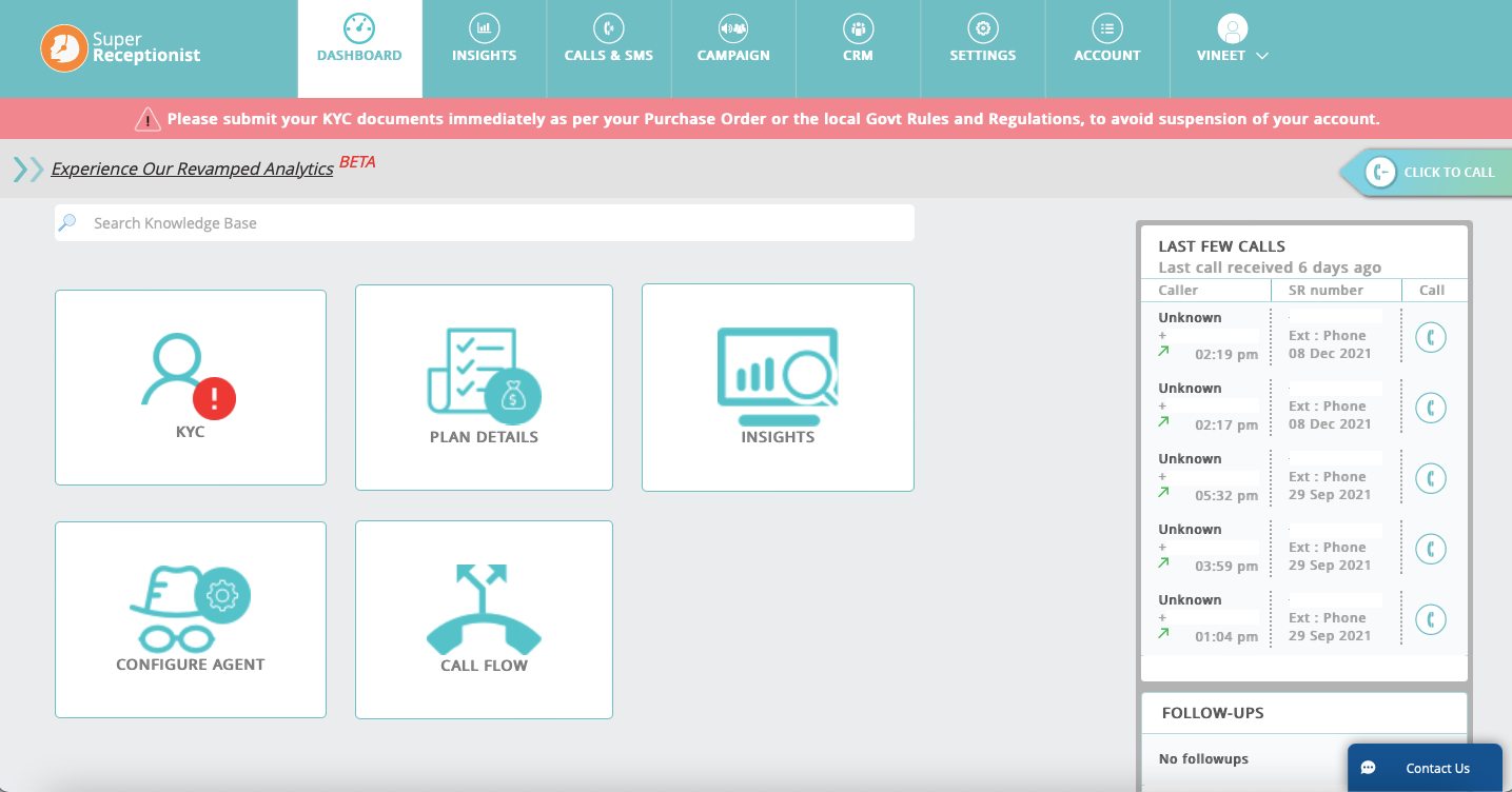 Knowlarity Software - Unified Dashboard for using Call Solutions