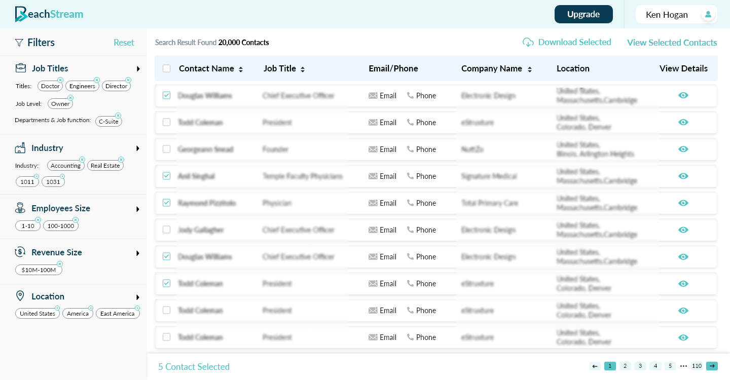 Advanced Search and Filtering: Easily refine your target audience by industry, job title, company size, and more. The search and filter options are prominently displayed, allowing you to customize your lead lists and contact segments effortlessly.