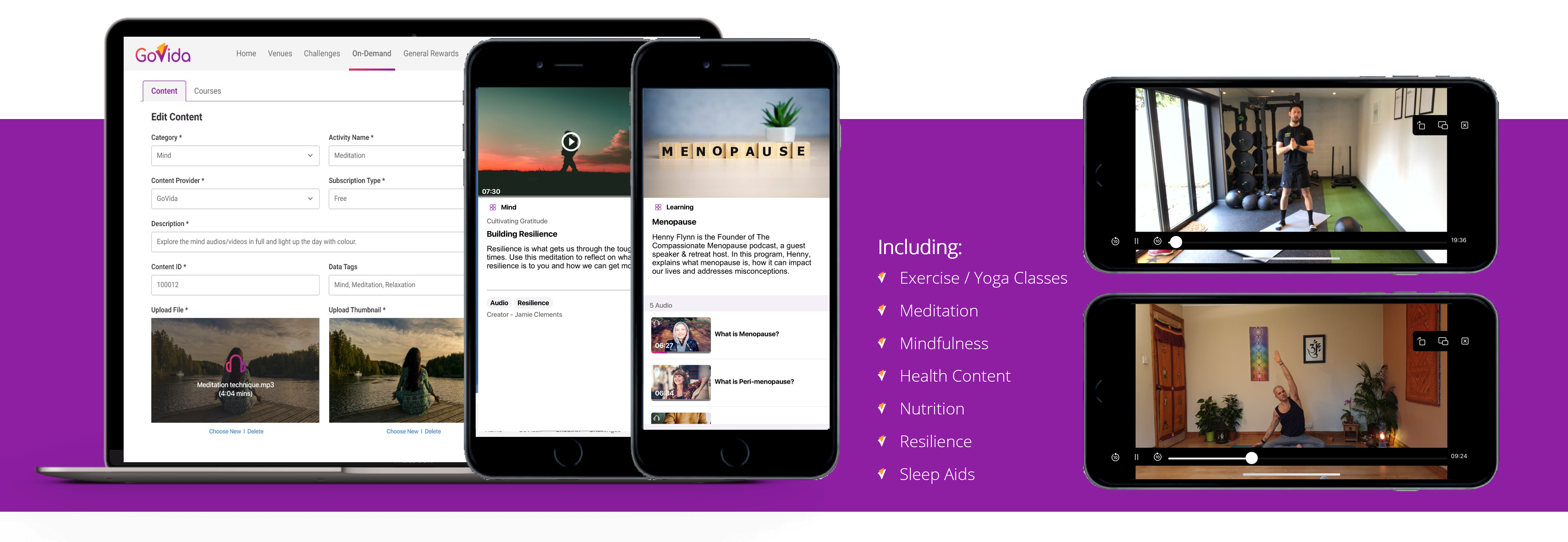 GoVida Software - GoVida+ (On Demand) - Users can explore our extensive library of programs in meditation, emotional intelligence, performance, exercise, etc and earn points as they go.