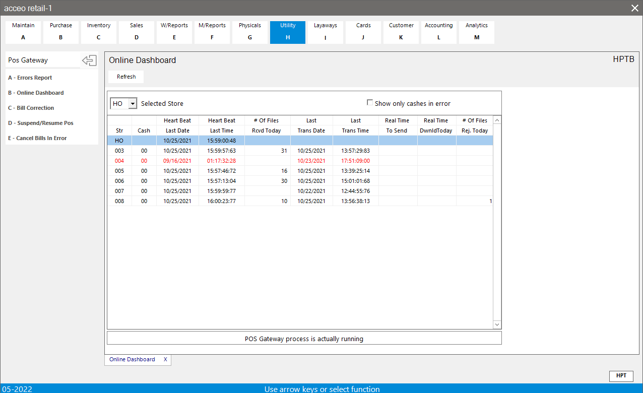 ACCEO Retail-1 screenshot: Online Dashboard