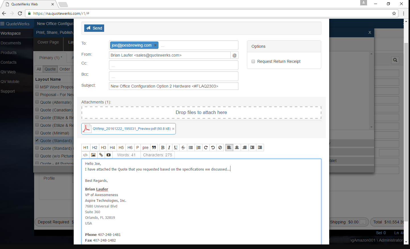 Deliver quotes via email