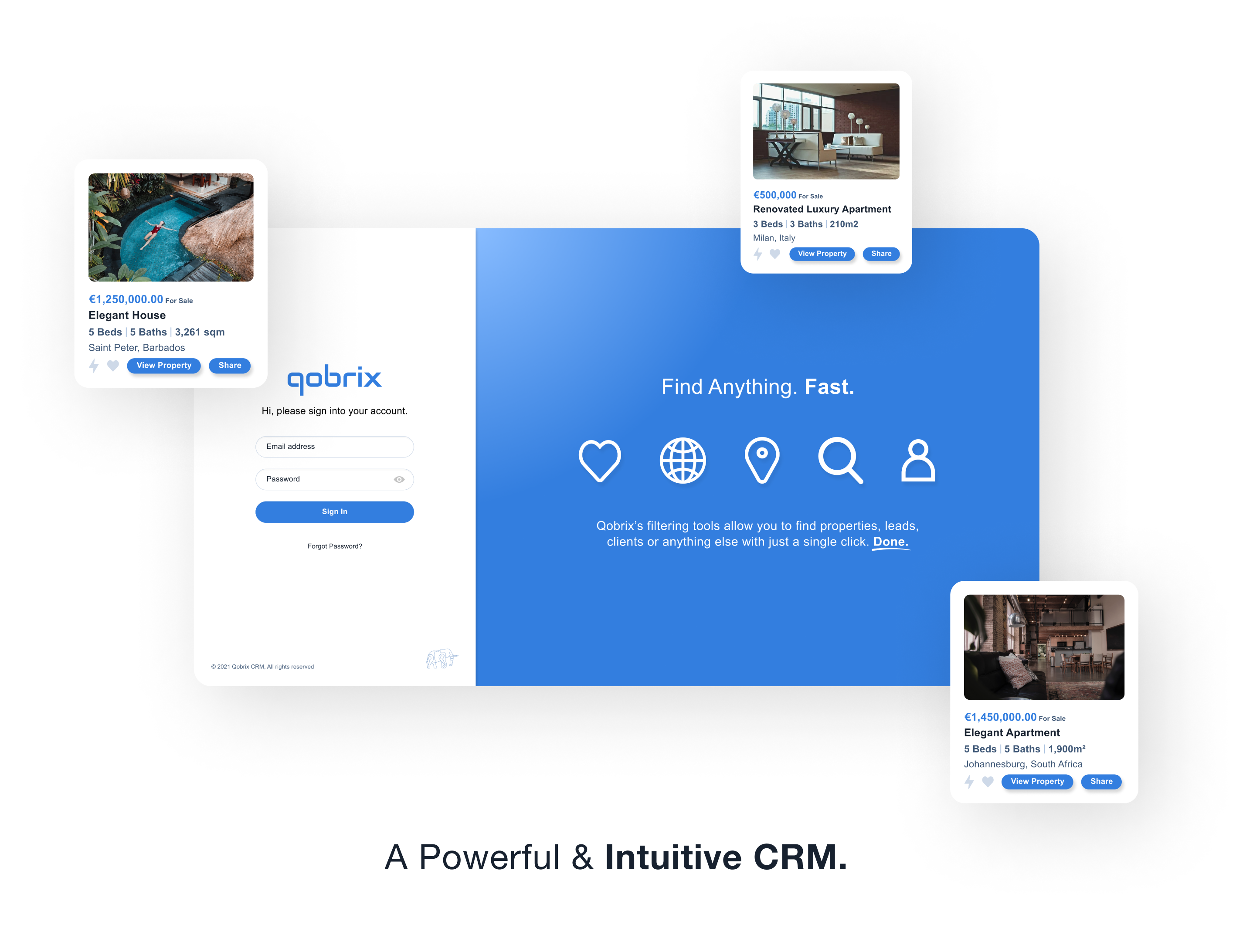 Qobrix CRM screenshot: Qobrix Real Estate CRM login screen