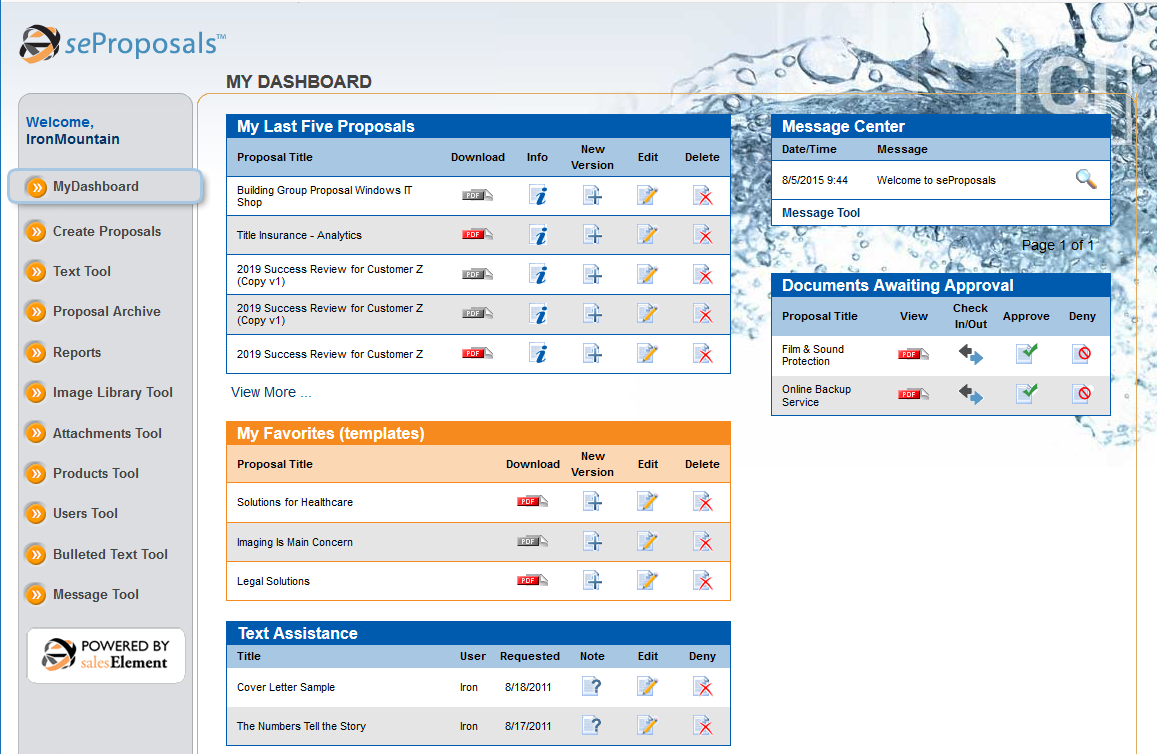 seProposals screenshot: Centrally store approved content, so your sales team always has accurate, up-to-date information