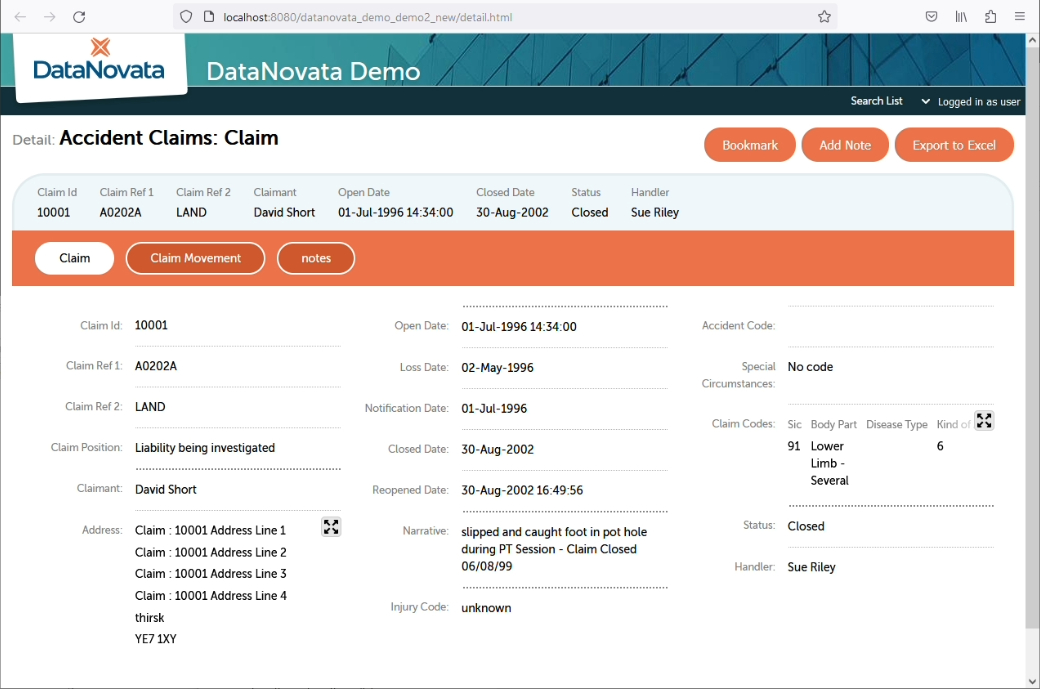 DataNovata claim details