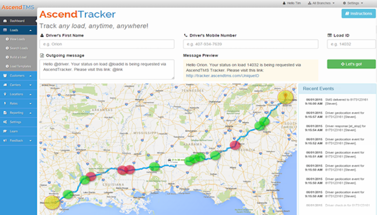 AscendTMS Logistics Software screenshot: AscendTMS tracker