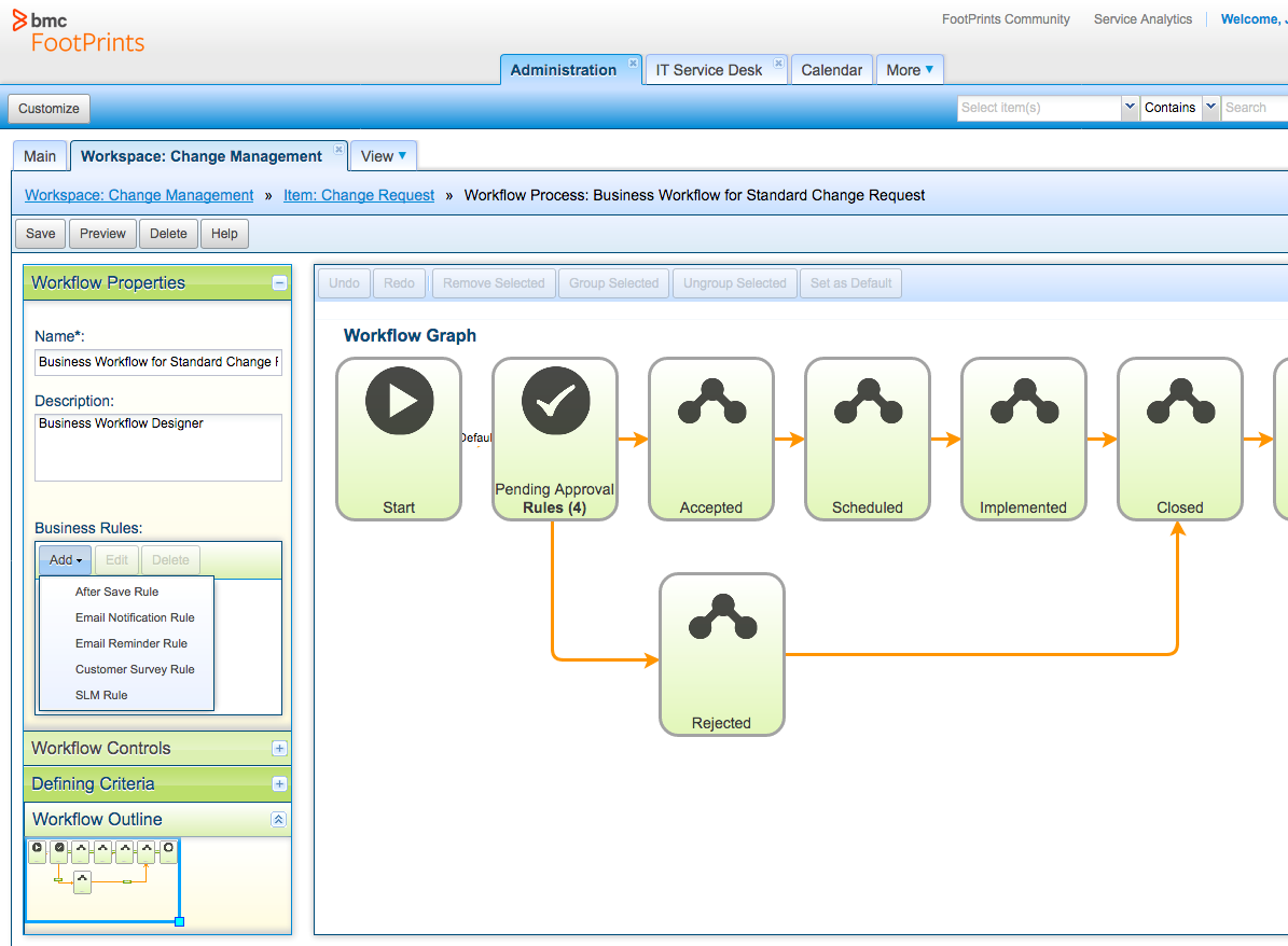 FootPrints screenshot: Utilize drag & drop workflow designer